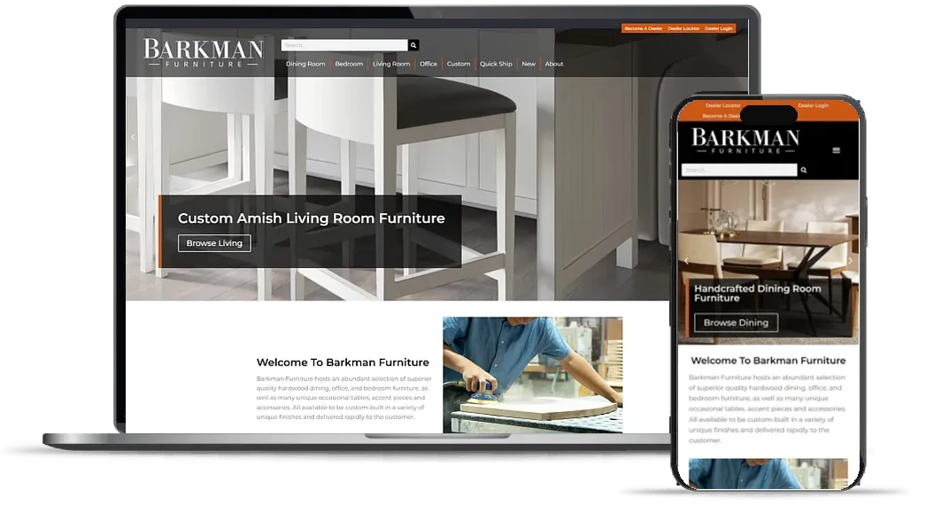 Barkman Furniture website shown on a laptop and phone