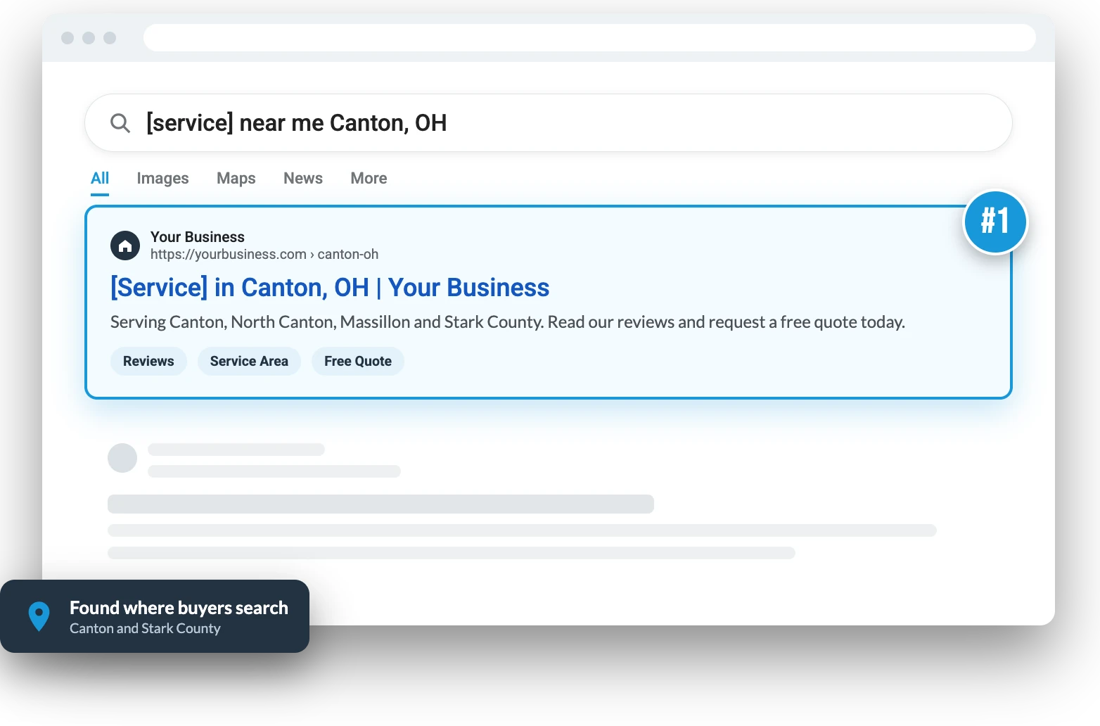 Illustration of a Canton, Ohio business ranking first in local search results