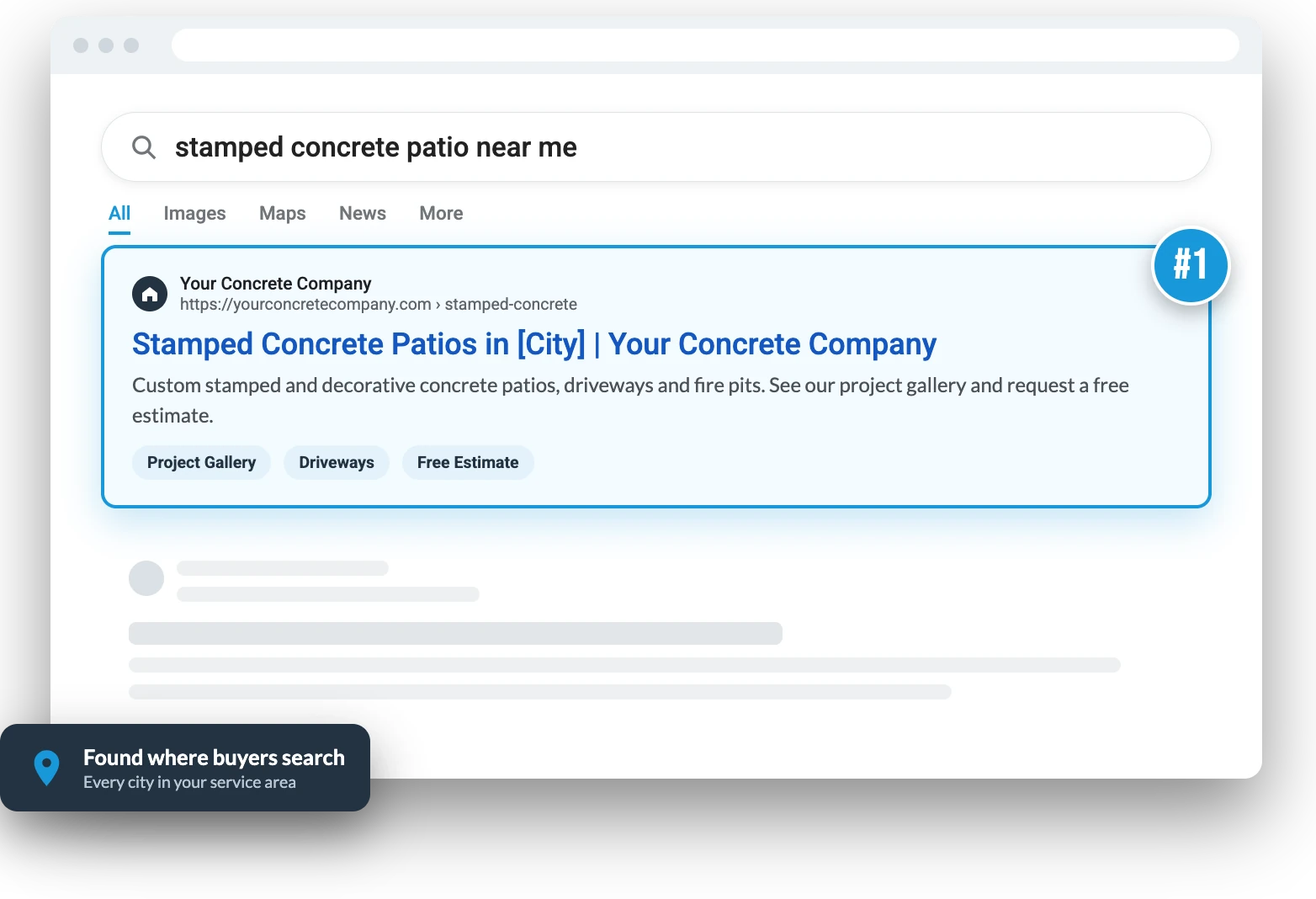 Illustration of a concrete company website ranking first in search results