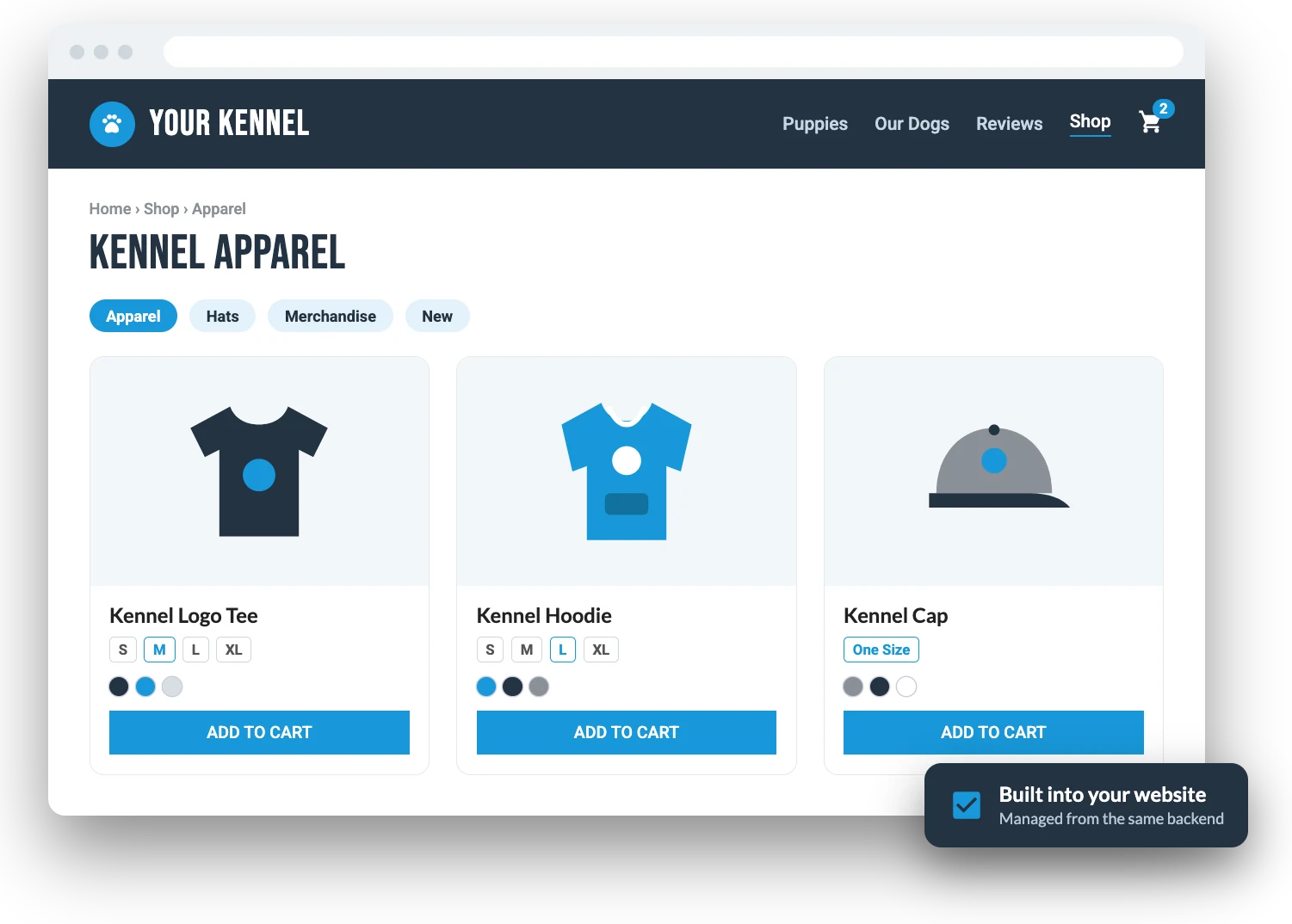 Illustration of an apparel store built into a dog breeder website