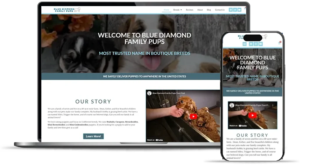 Custom dog breeder website design example