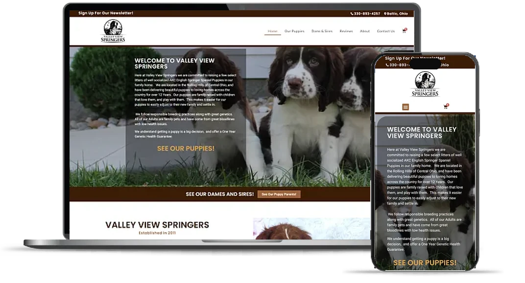 Custom dog breeder website design example
