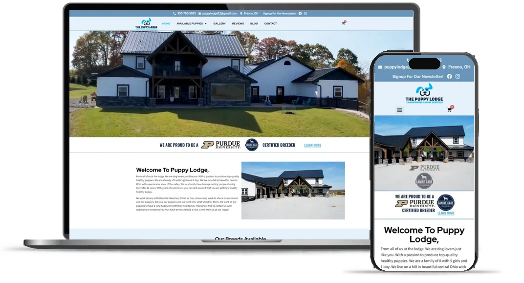 Custom dog breeder website design example