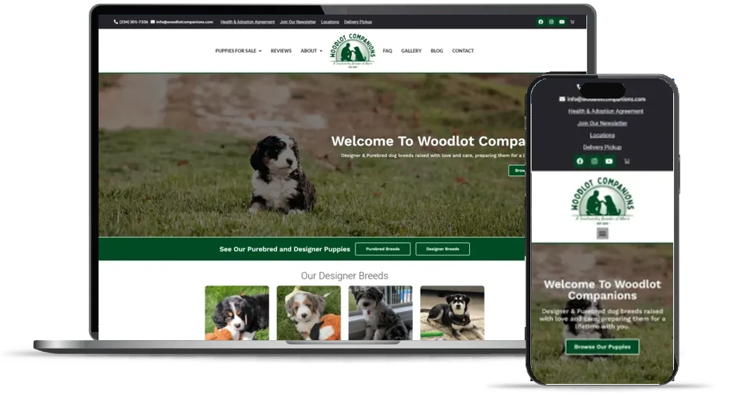 Custom dog breeder website design example