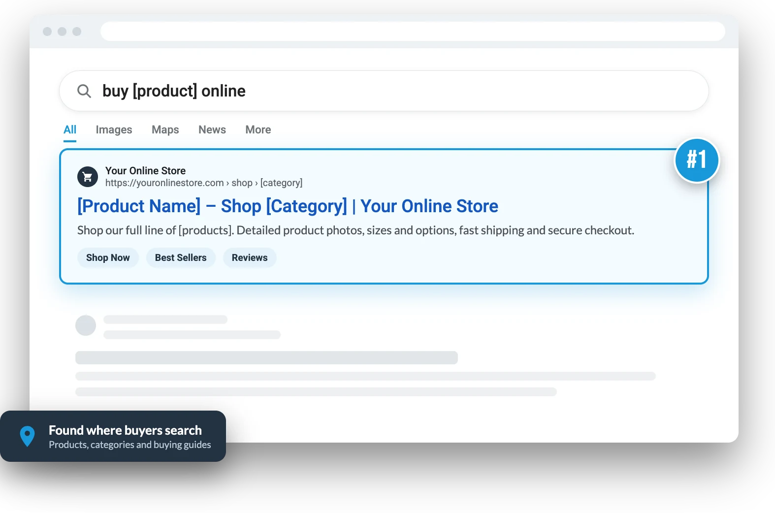 Illustration of an online store product page ranking first in search results